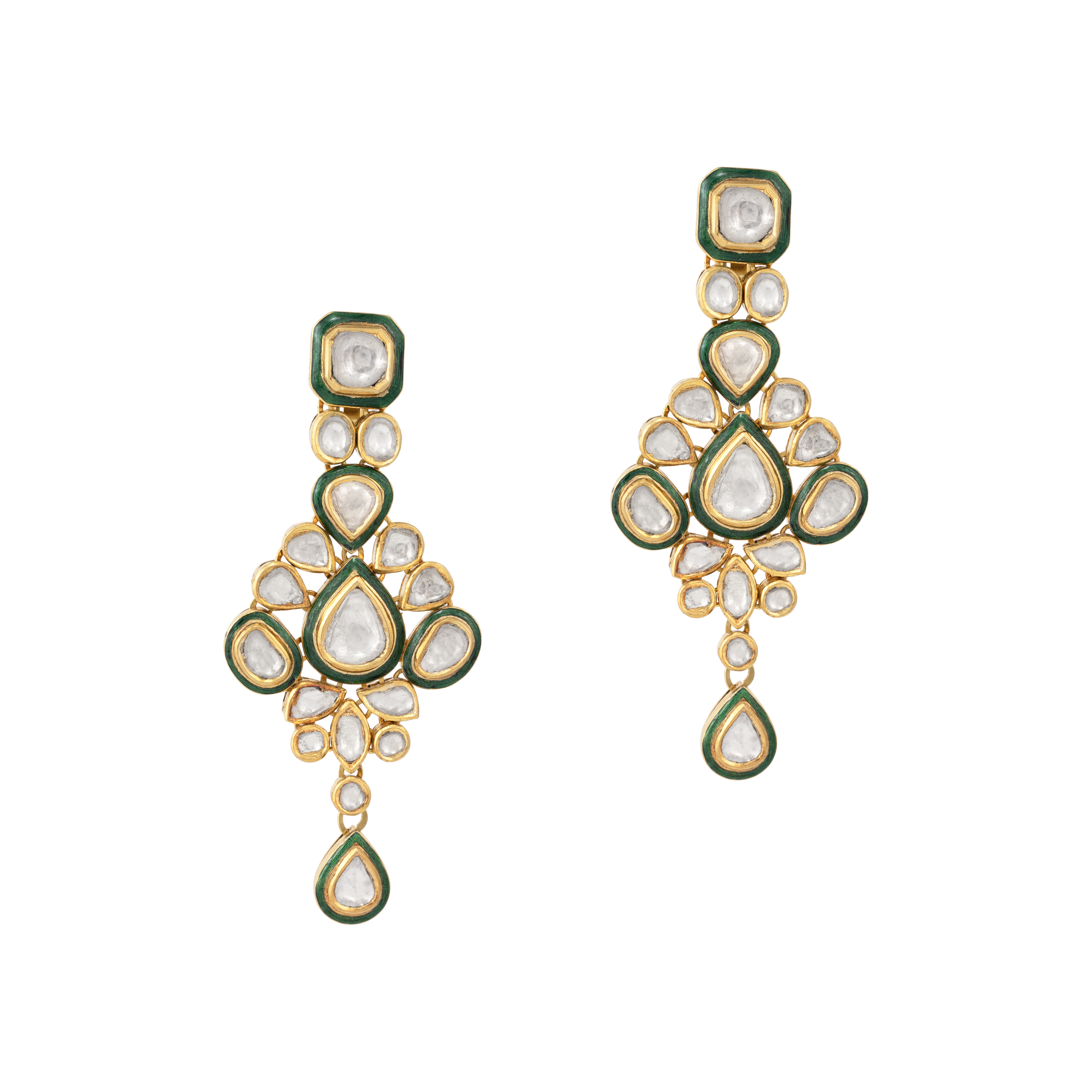 Long Green Enamel Polki Earring
